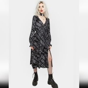 Disturbia US 6 UK 10 Black Gray Cartomancy Slit Dark Goth Witchcore Midi Dress